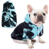 Baobicute sudadera para perro Tie Dye azul frente, suave y cómodo para paseos.