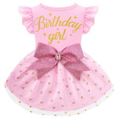 Baobicute vestido de cumpleaños para perros, rosa con lazo brillante para fiesta.