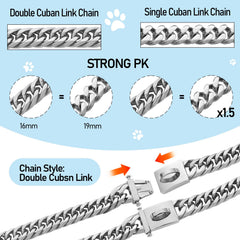 Baobote collar de cadena plateada, resistente a la masticación para perros activos