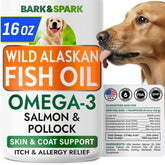 BARK&SPARK aceite de pescado en botella para perros mejora piel y pelaje.