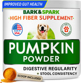 Polvo de calabaza BARK&SPARK para perros en frasco, apoya digestión suave.