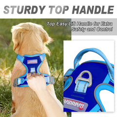 Arnés BarkBay con mango elevado para control suave durante el paseo.