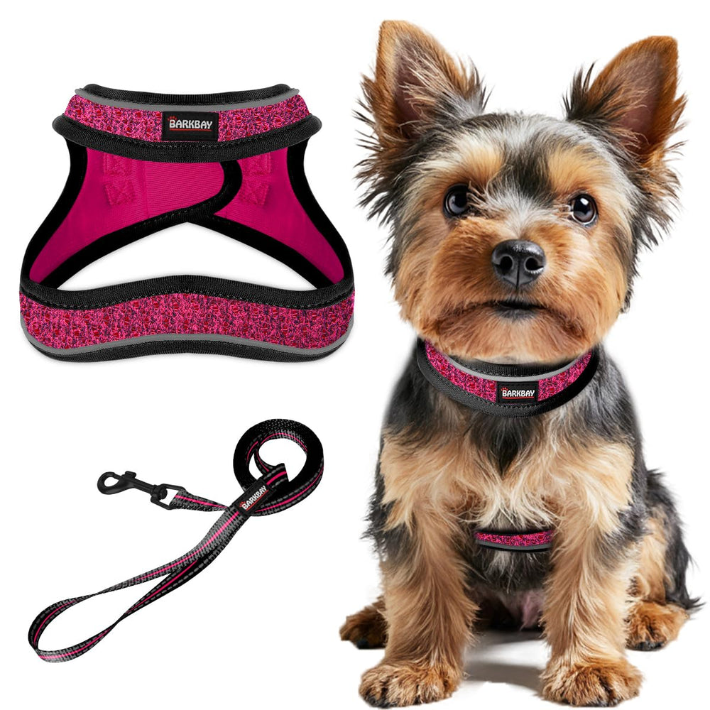BARKBAY arnés para perro de entrada rosa, fácil de colocar y usar en paseos.