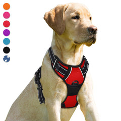 BARKBAY Arnés sin tirones frontal rojo para paseos controlados.