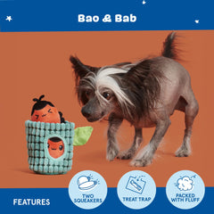 BarkBox Bao y Bab, pelo largo y resistente para morder y sacudir durante el juego.