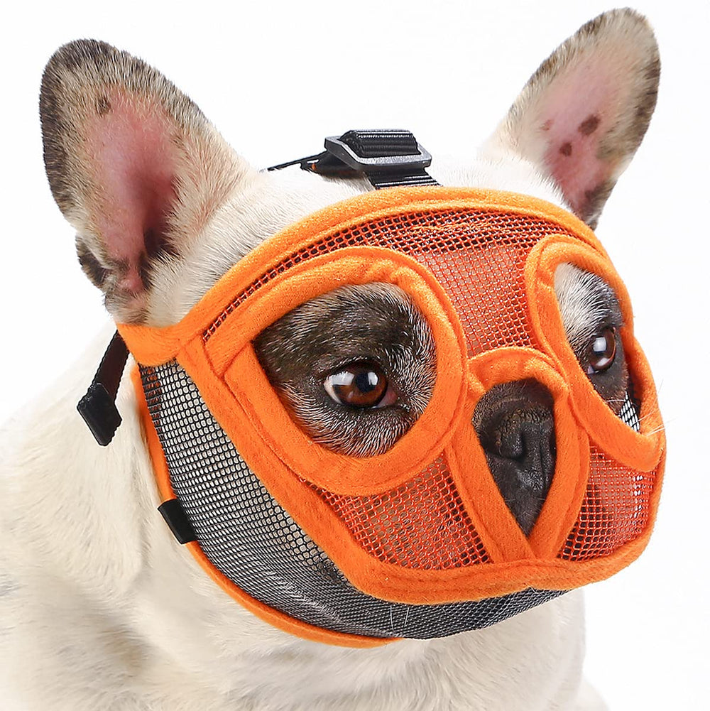 Bozal Barkless de cara plana naranja para visión amplia y respiración cómoda.