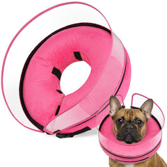 Cono inflable rosa de Barkless, vista frontal, protección suave durante la recuperación