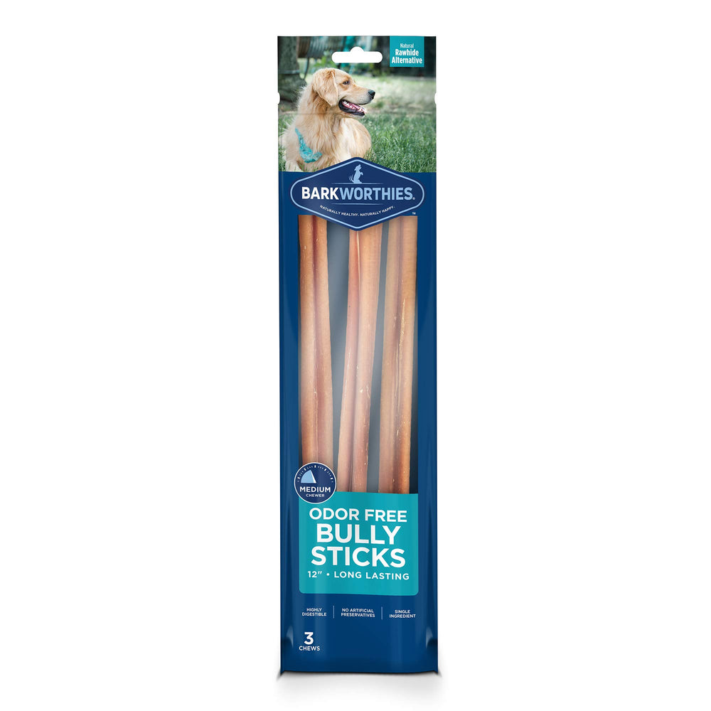Barkworthies OdorFree Bully Stick 12 pulgadas, masticación para perros medianos y grandes con olor casi nulo