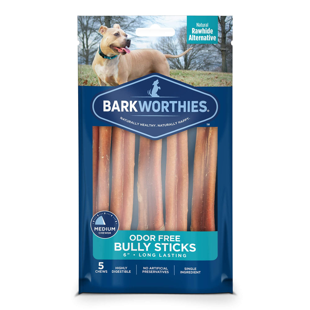 Barkworthies palitos Bully de 6 pulgadas, empaque de 5 unidades, ideal para masticación diaria.