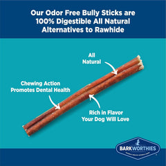 Barkworthies Bully Sticks proteina natural de alta calidad para perros activos.
