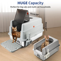 Bartuke caja de arena de acero inoxidable para gatos grandes