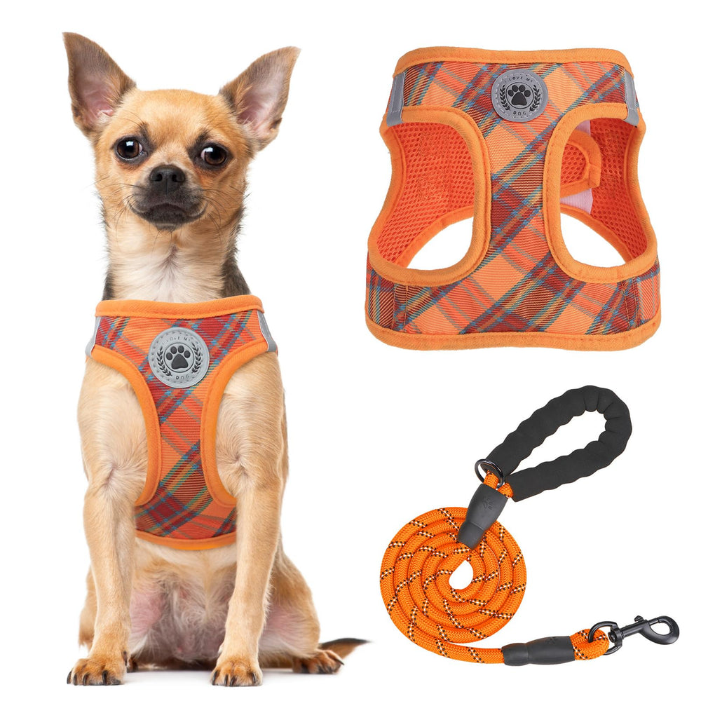 BEAUTYZOO arnés step-in naranja con cuadros XS para paseos cómodos y seguros