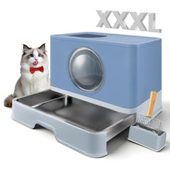 BeComfee XXXL caja de arena de acero inox con tapa en primer plano para privacidad y control de olores.