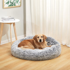 Bedfolks cama gris oscuro en forma de donut para calma del perro