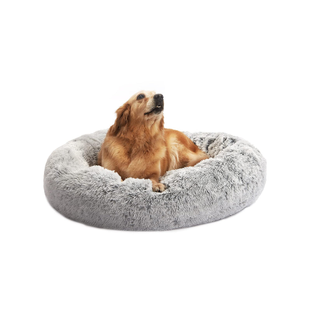 Bedfolks Donut Cama para Perro gris claro, 36 pulgadas, descanso cómodo y seguro.