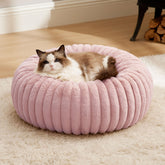 Bedsure cama donut para gato rosa con corduroy, soporte suave para articulaciones y descanso.