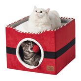 Bedsure cama-oculta-gatos-grandes-rojo, refugio cálido para dormir y vigilar desde la entrada