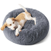Bedsure cama para perro calmante redonda, felpa suave para descanso cómodo.