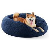 Bedsure cama perro donut: diseño calmante para descanso cómodo en azul marino.
