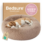 Bedsure cama para perros nido redonda de 33 pulgadas en camel, comodidad envolvente.