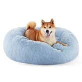 Bedsure cama perro rosquilla mediano azul, soporte cómodo para descansar con calma.