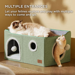 Bedsure casa-gato-cubo-extragrande interior, base segura para esconderse y descansar.