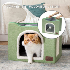 Bedsure casa para gato de dos niveles plegable verde