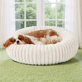 Bedsure Cama redonda para perro crema, vista general, refugio cómodo