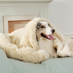 Manta impermeable Bedsure para perros grandes sobre el sofá, protegiendo de derrames.
