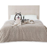 Bedsure manta impermeable para perro protegiendo la cama y evitando derrames.