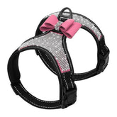 Beirui arnés strass rosado con pecho 21-29, brillo para paseos elegantes.