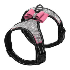 Beirui arnés strass rosado con pecho 21-29, brillo para paseos elegantes.