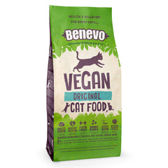 Benevo Cat: alimento seco para adultos, plato de comida visible, nutrición vegana equilibrada.