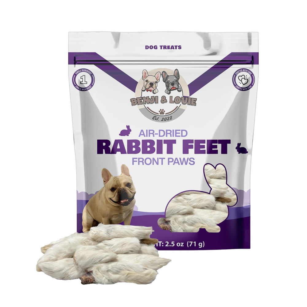 Patas de liebre enteras con pelaje de Benji y Louie, snack natural para perros.