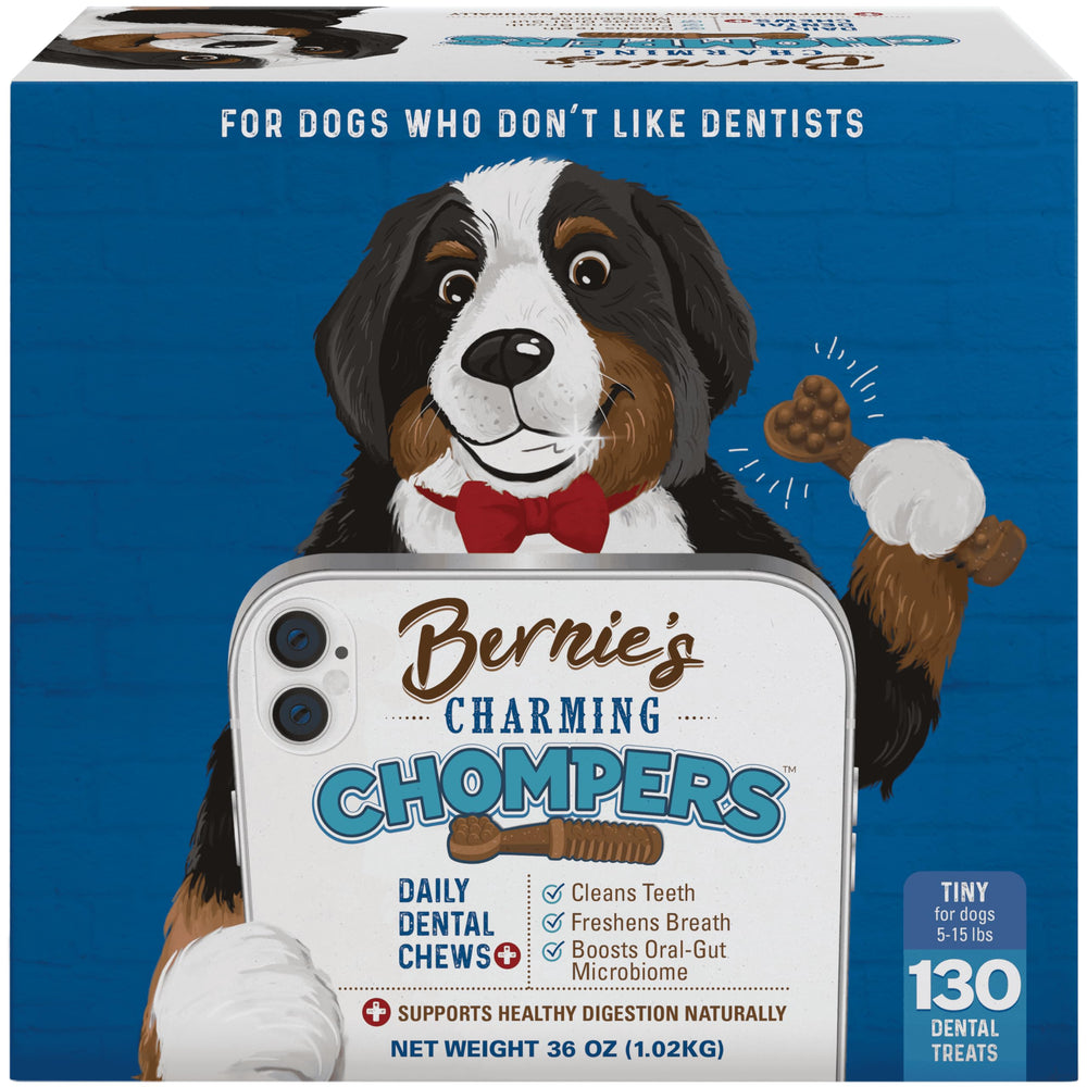 Bernie's Charming Chompers barrita dental para perro pequeño, ayuda a la limpieza diaria