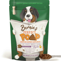 Bernies suplemento digestivo para perro en bote mejora la digestión y bienestar general.