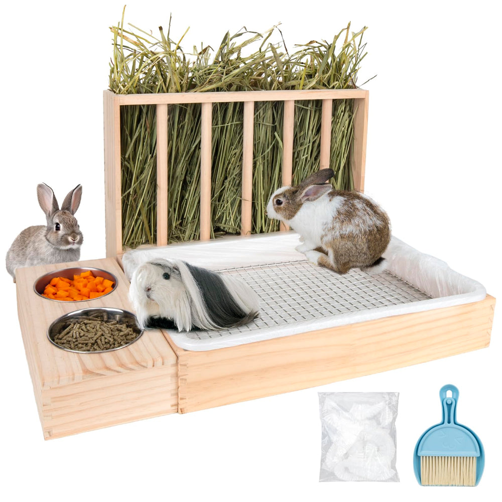 BESNEW alimentador de heno 3 en 1 con caja de arena para conejos, práctico.