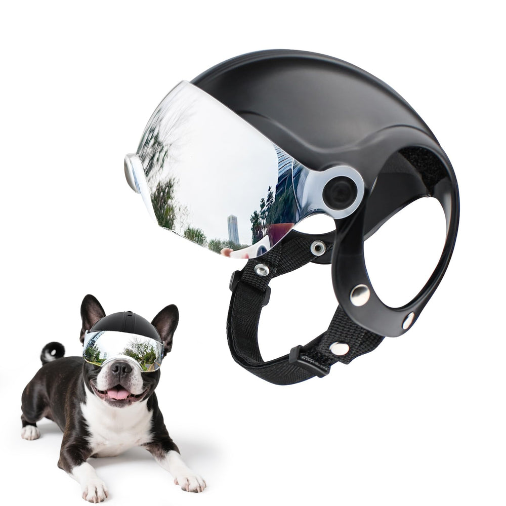 Casco Billionchains para perros pequeños con visor desplegable plateado, protege ojos durante paseos