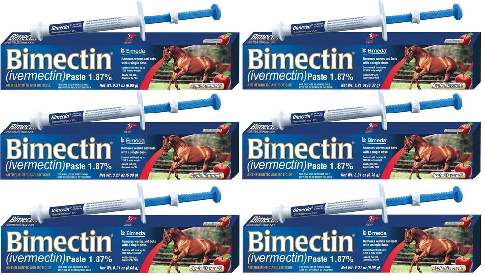 Bimectin, pasta de ivermectina para caballos, en envase para 6 dosis, facilita la dosificación.