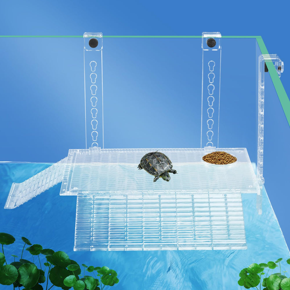 BINANO plataforma de descanso para tortugas, vista frontal, instalación rápida sin herramientas.