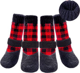 BingPet calcetines antideslizantes para perros con patrón de cuadros rojos para suelos resbaladizos
