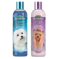 Bio-Groom champú blanqueador para perros, deja el pelaje blanco limpio y brillante.