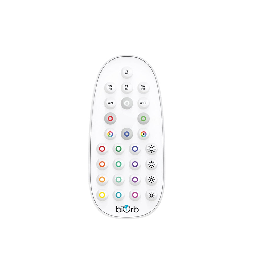 Control remoto biOrb MCR blanco para ajustar luces y ciclos día-noche.