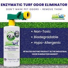 BioTurf BioS+ aplicación externa para desodorizar superficies al aire libre.