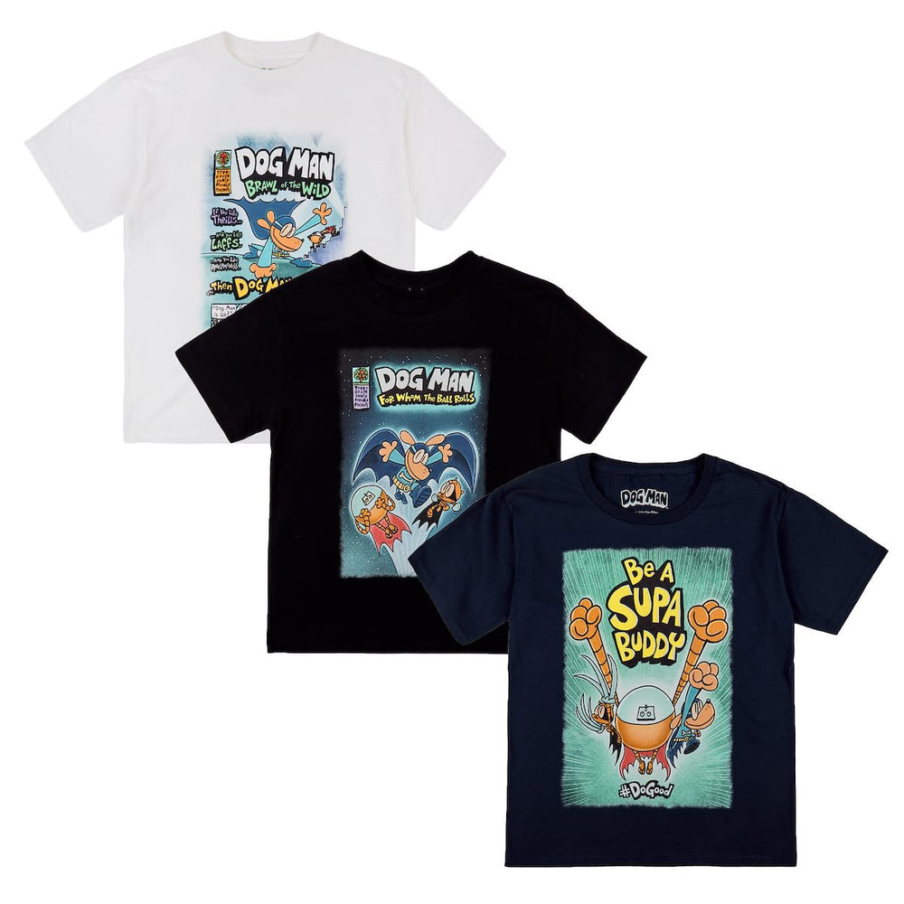 Bioworld Dog Man camisetas juveniles con diseño frontal vibrante para uso diario.