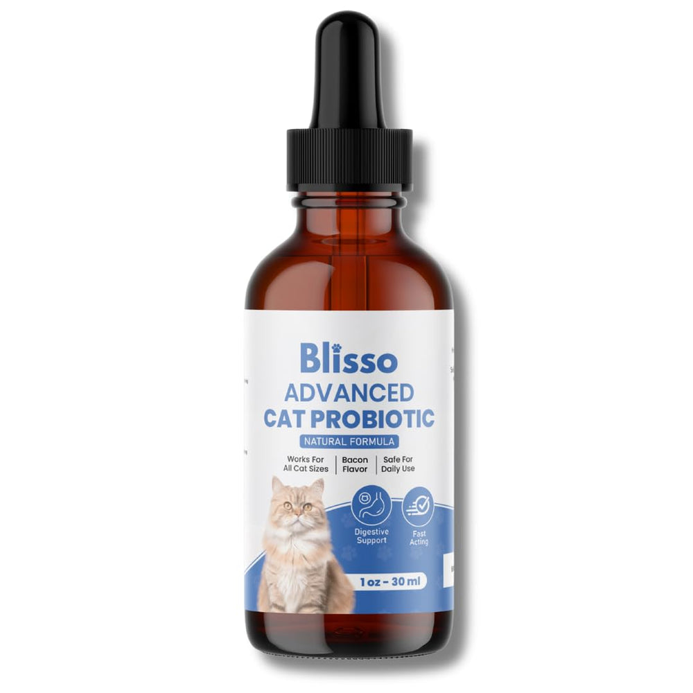 Blisso Gotas Probióticas Avanzadas para Gatos: botella para suministro diario que apoya la salud digestiva.
