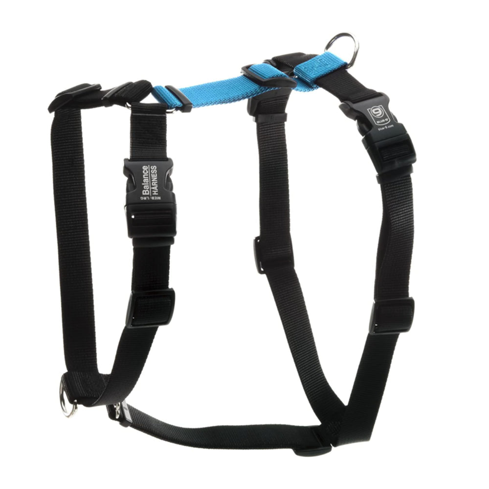 Arnés Blue-9 Balance con ajuste de 6 puntos para un ajuste cómodo y seguro en paseos.