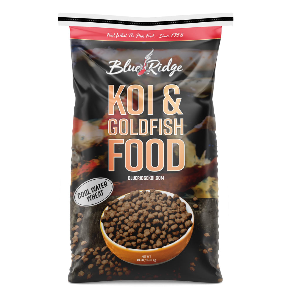 Blue Ridge Koi Food pellets flotantes en agua fría para koi y goldfish.