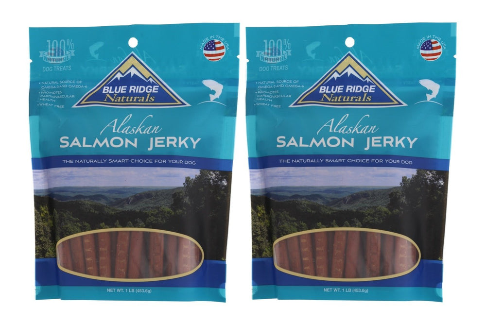 Blue Ridge Naturals, tiras de salmón de Alaska, dos paquetes, snack natural para perros saludables.