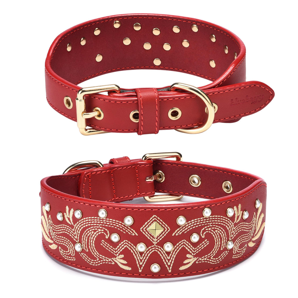 Blueberry Pet collar cuero western con bordado floral para perros grandes